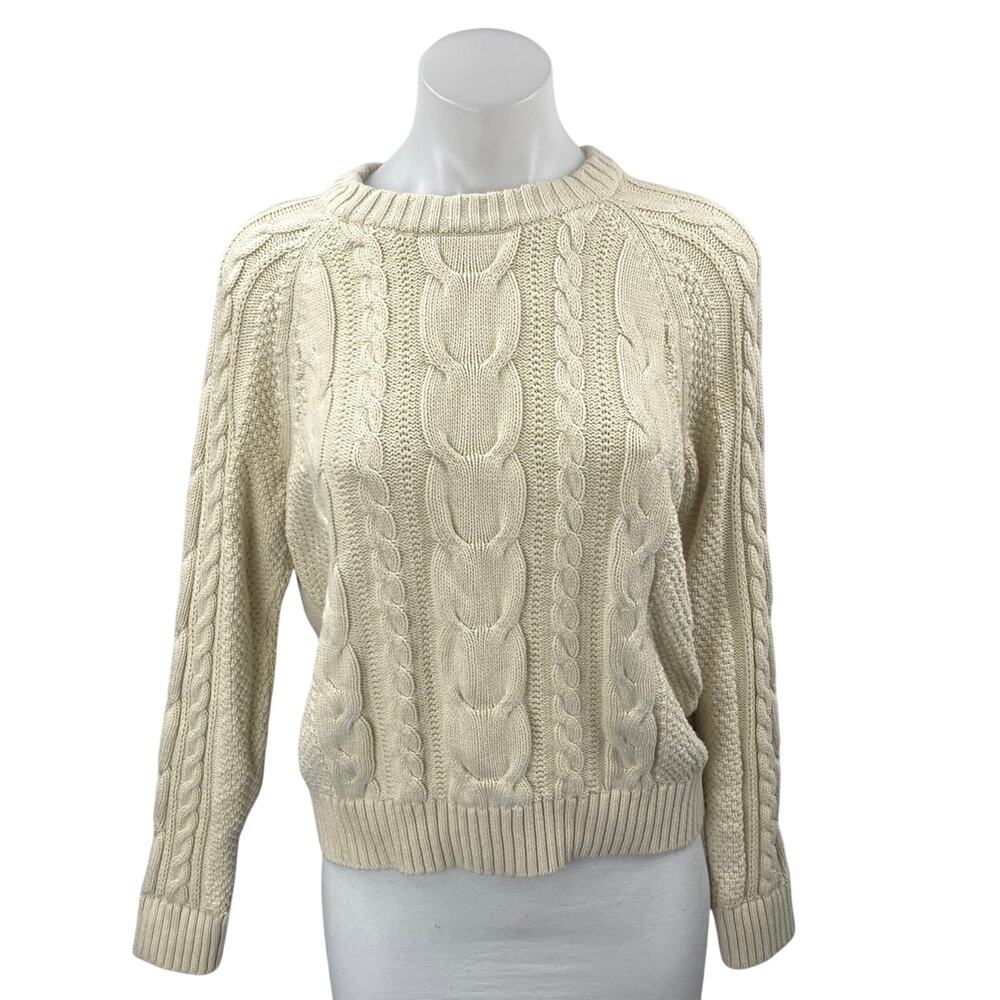 Gap Women's Cream Cable Knit High Neck Long Sleeve Pullover Sweater Top Size S